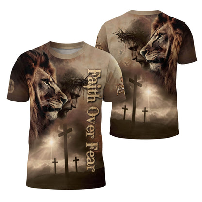 Faith Over Fear | Jesus, Lion & Cross Inspirational T-Shirt