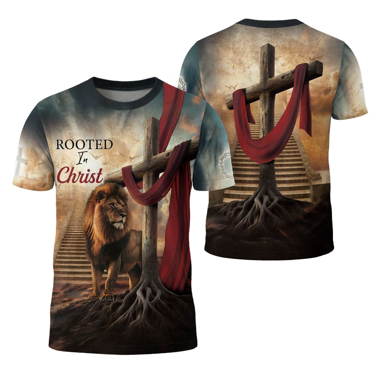 Rooted In Christ The Rooted Cross And Lion T-Shirt