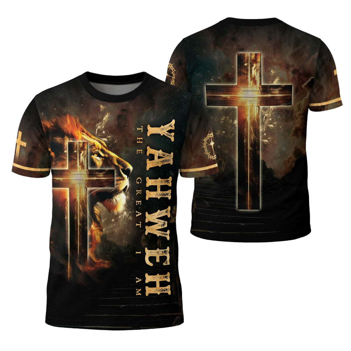 Yahweh The Great I Am Lion and Fiery Cross T-Shirt