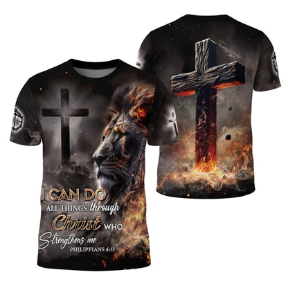 I Can Do All Things Through Christ Lion and Cross T-Shirt