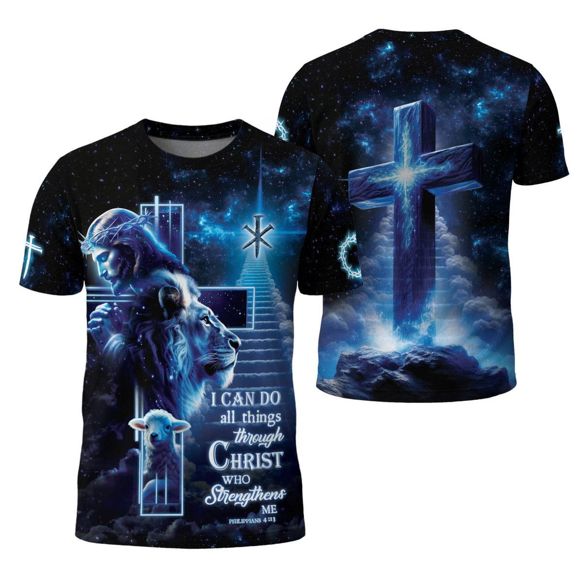 Christ Who Strengthens Me Cosmic Cross Christian Tshirt