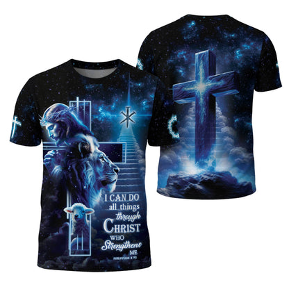 Christ Who Strengthens Me Cosmic Cross Christian Tshirt