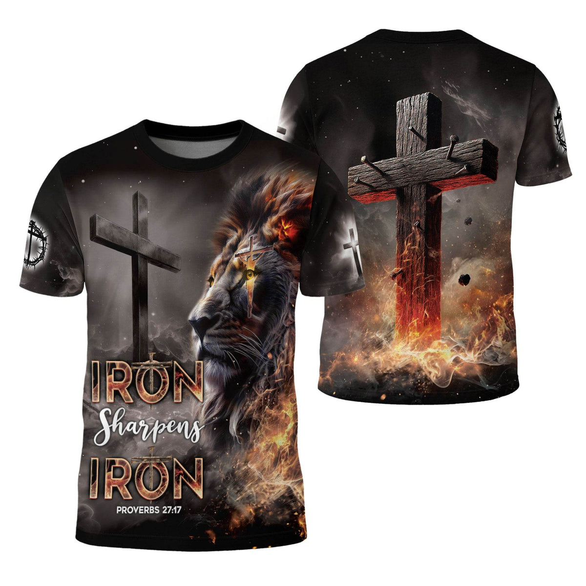 Iron Sharpens Iron Fiery Lion Cross Christian T-Shirt