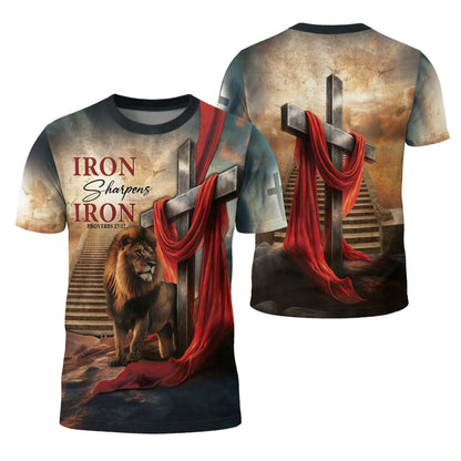Iron Sharpens Iron Lion Cross Heaven Stairs T-Shirt