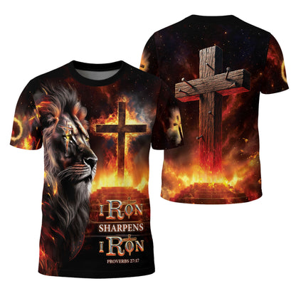 Iron Sharpens Iron Proverbs 27:17 Fiery Lion Christian T-Shirt