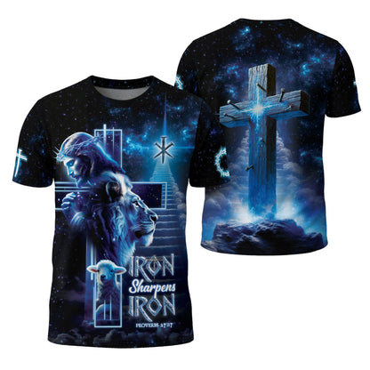 Iron Sharpens Iron Proverbs 27:17 Cosmic Christian T-Shirt