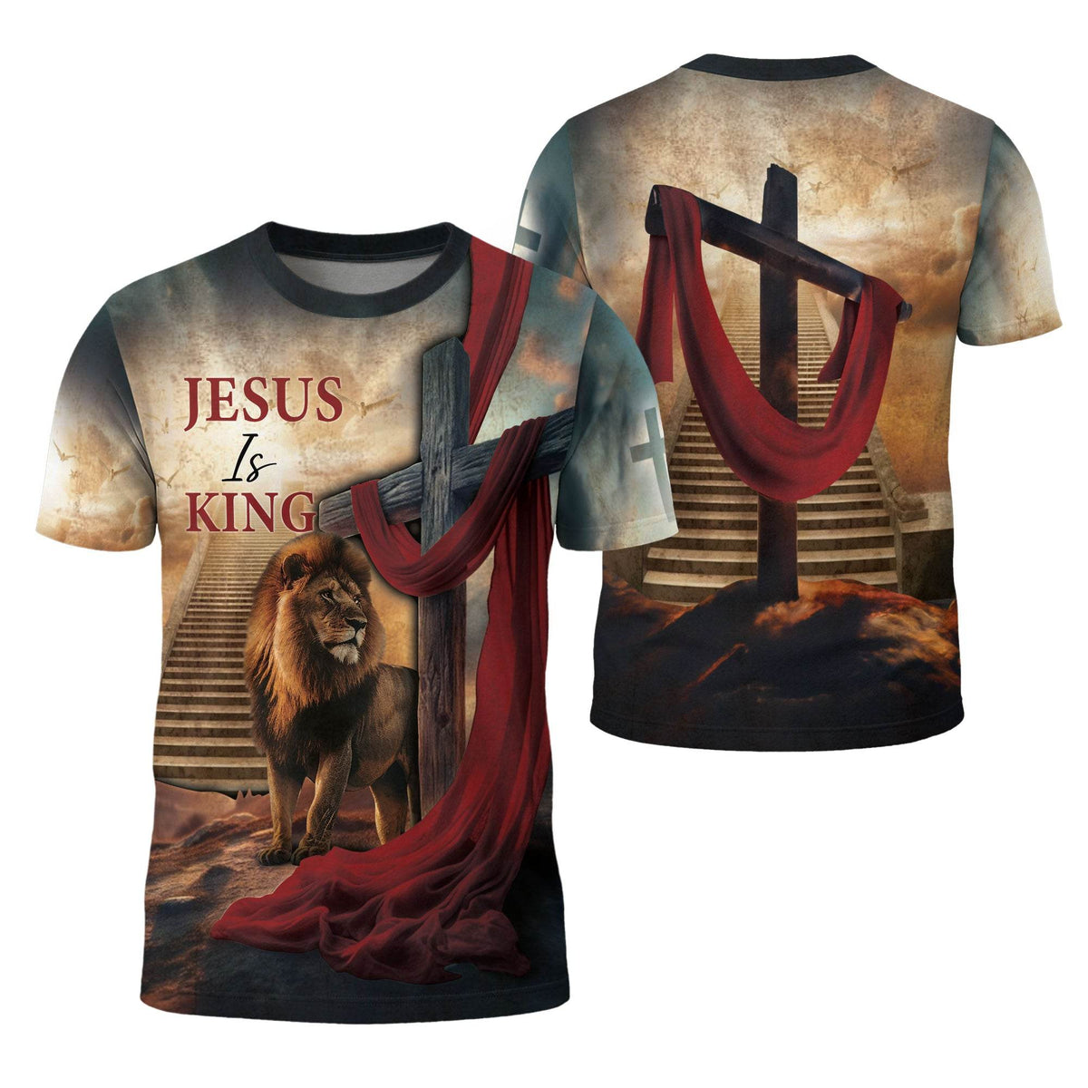 Jesus Is King Majestic Lion And Royal Red Sash T-Shirt