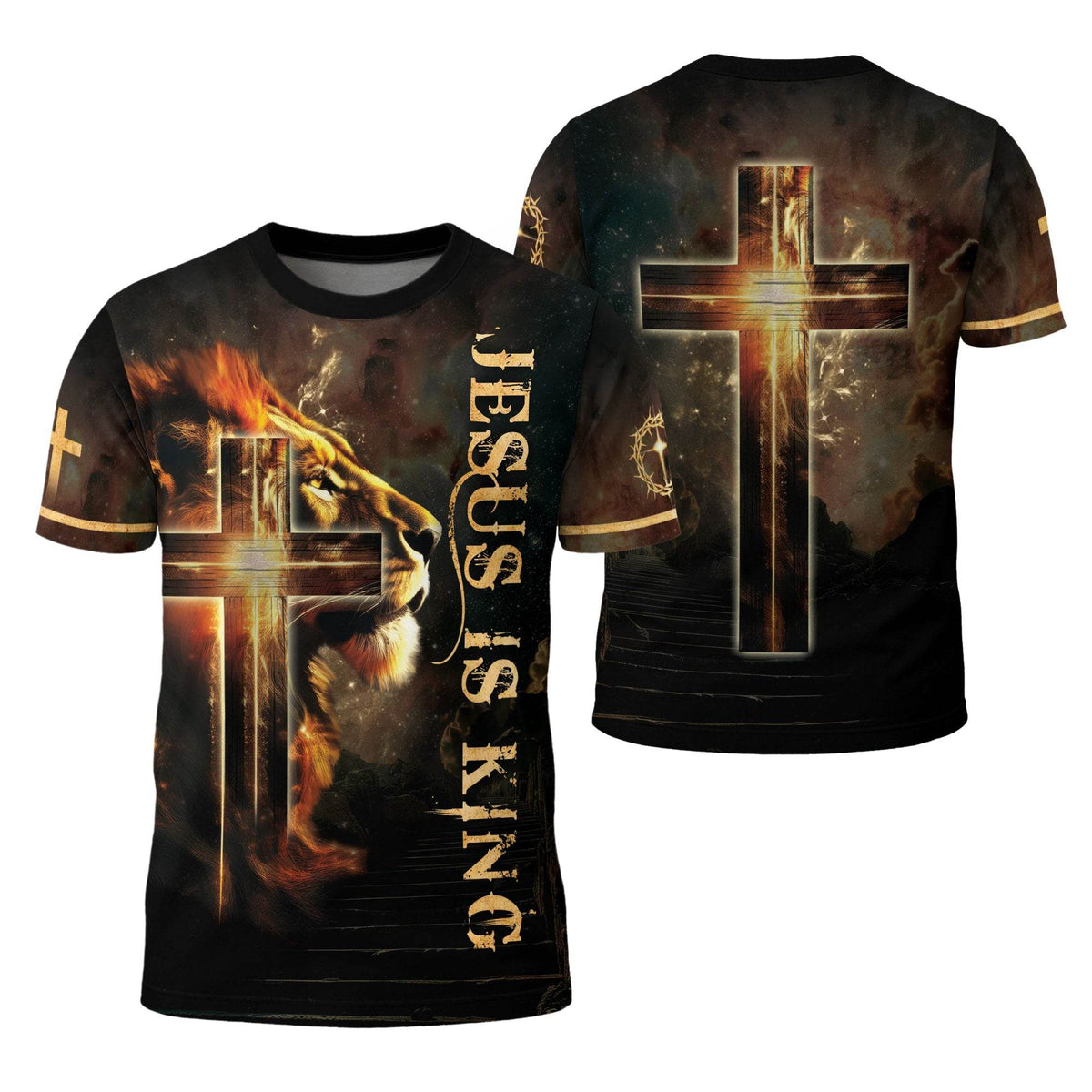 Jesus Is King Glowing Cross Of Light And Lion T-Shirt