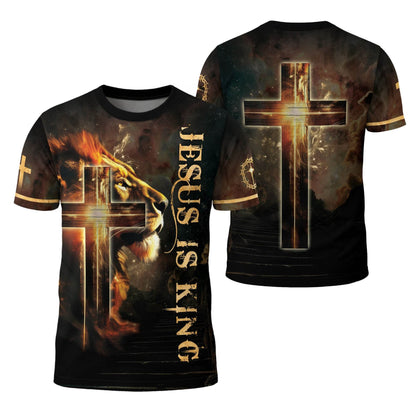 Jesus Is King Glowing Cross Of Light And Lion T-Shirt