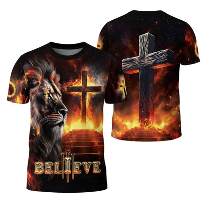 Believe In The Lion Of Judah And The Glowing Cross T-Shirt