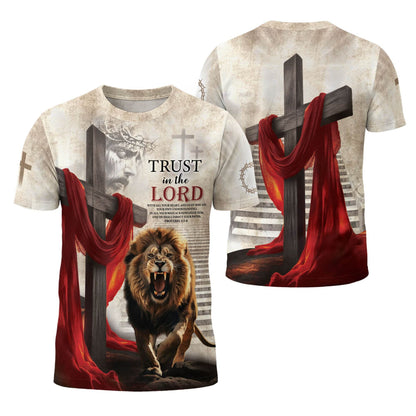 Trust in the Lord Proverbs 3:5-6 Lion & Cross Christian T-Shirt
