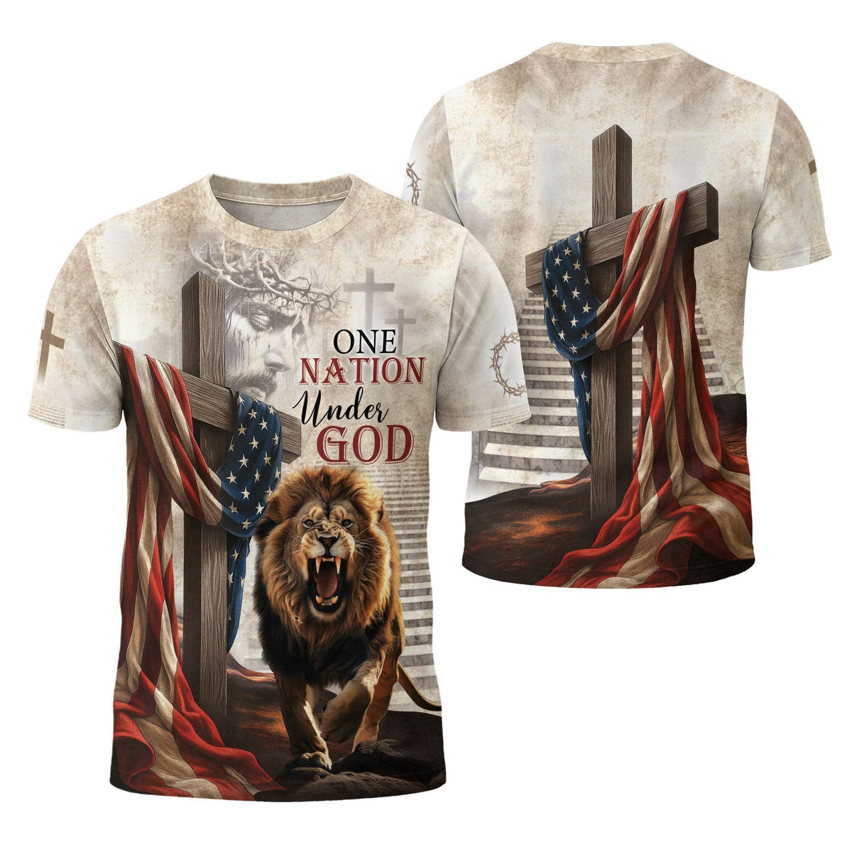 One Nation Under God American Flag Lion Christian T-Shirt