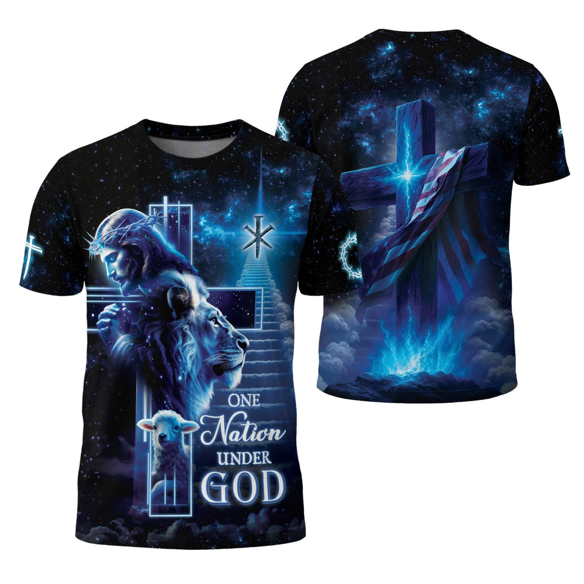 One Nation Under God Heavenly Lion Lamb Cross T-Shirt
