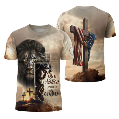 One Nation Under God Sunrise Lion Cross Christian T-Shirt