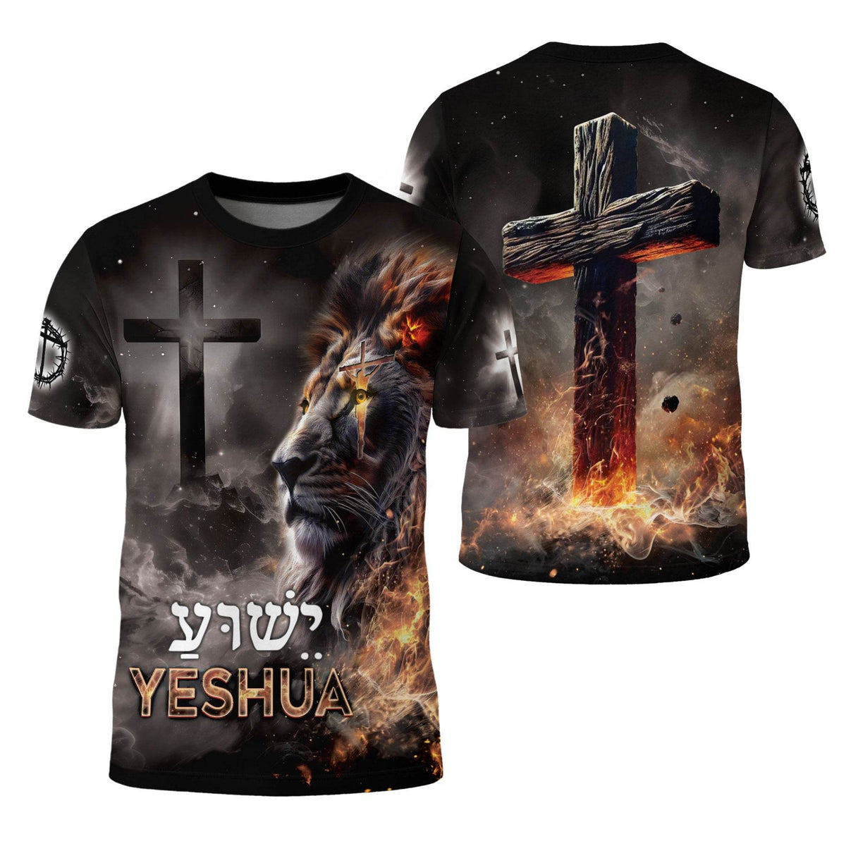 Yeshua Lion of Judah & Fiery Cross Christian T-Shirt