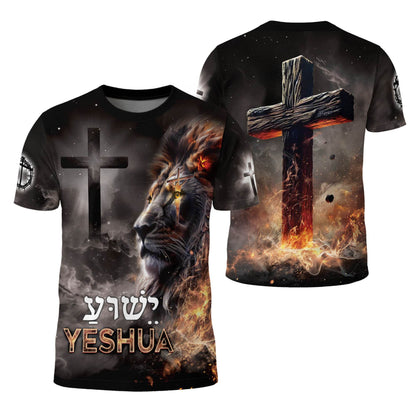 Yeshua Lion of Judah & Fiery Cross Christian T-Shirt