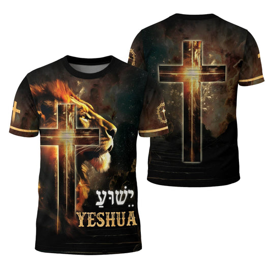 Yeshua Lion of Judah & Radiant Cross Christian T-Shirt