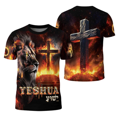 Yeshua Lion of Judah Fiery Cross Christian T-Shirt