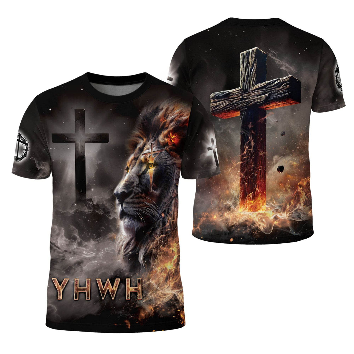 YHWH Lion of Judah & Fiery Cross Christian T-Shirt