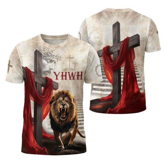 YHWH Jesus & Roaring Lion Cross Christian T-Shirt