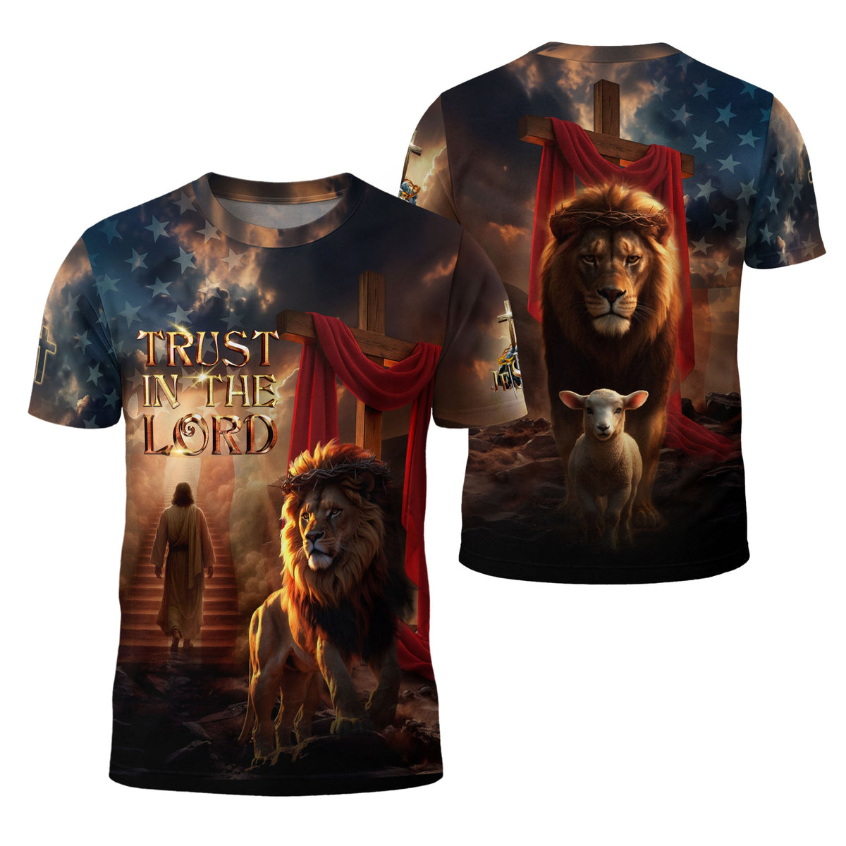Trust In The Lord Lion and Lamb Cross Christian Faith T-Shirt