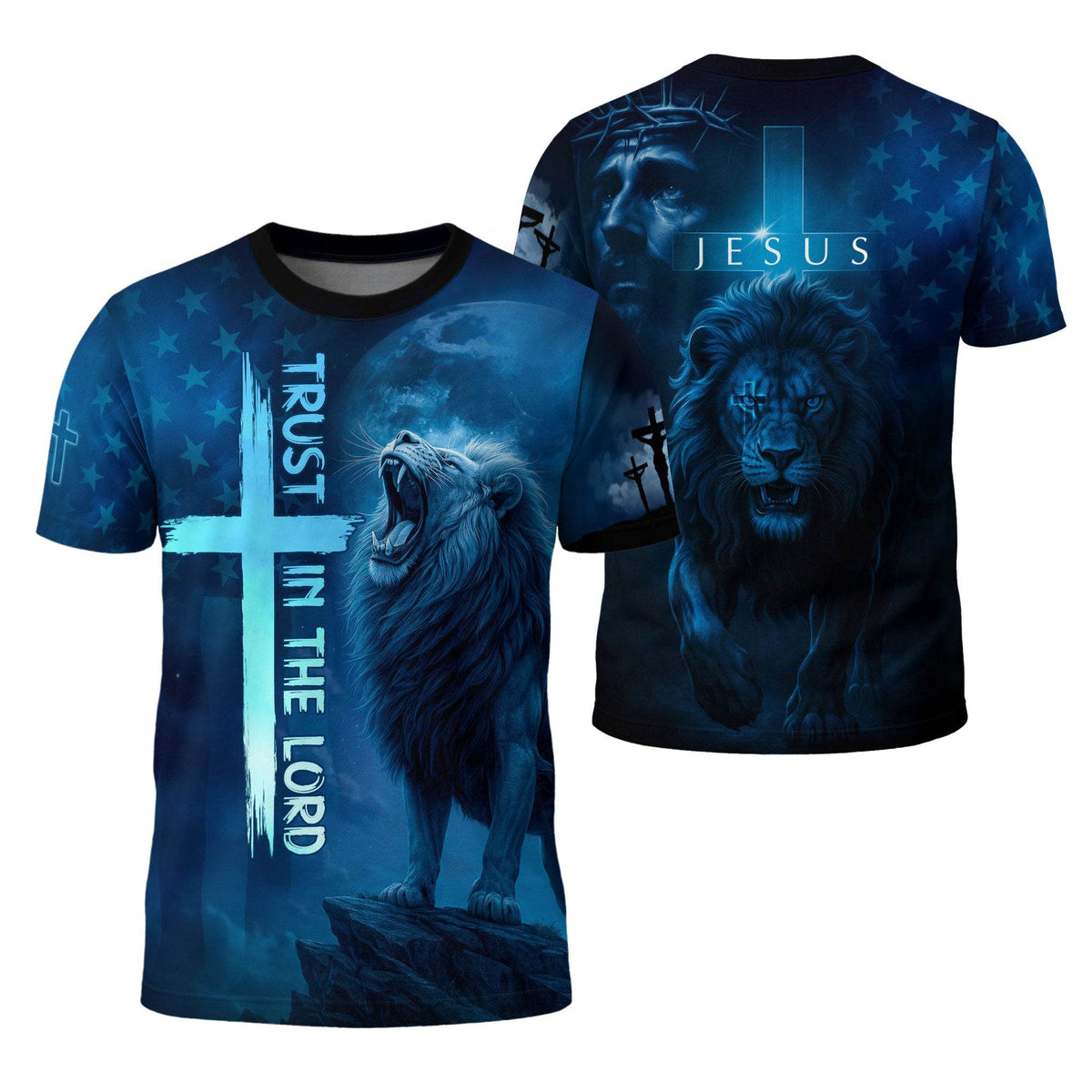 Trust In The Lord Blue Cross & Lion Design T-Shirt