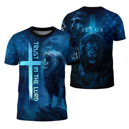 Trust In The Lord Blue Cross & Lion Design T-Shirt