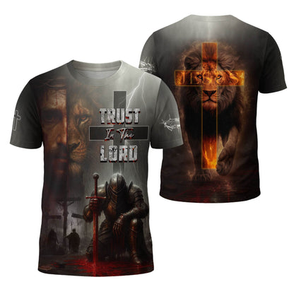 Trust In The Lord Knight & Lion Christian Cross T-Shirt