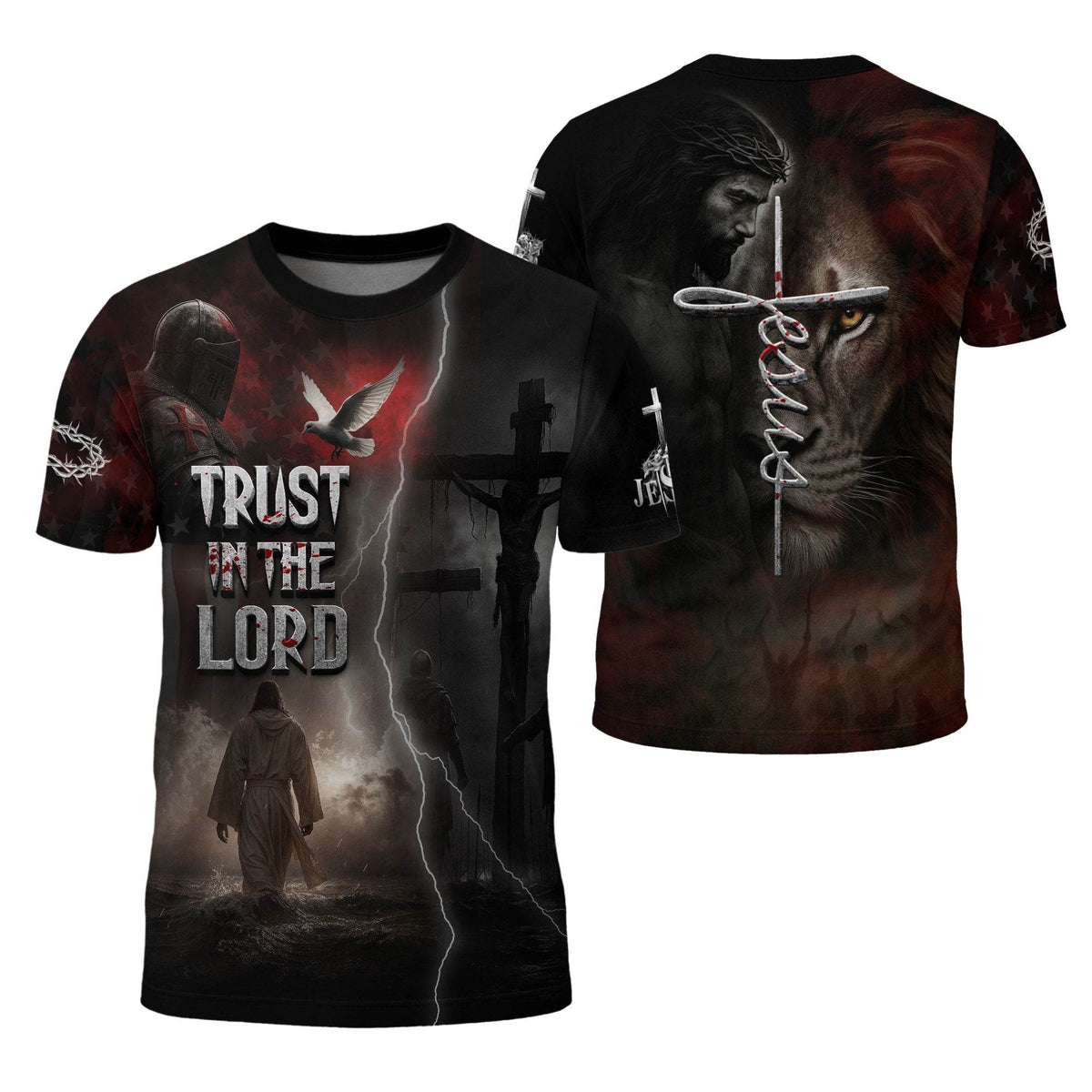 Trust In The Lord Knight Cross & Lion Christian T-Shirt