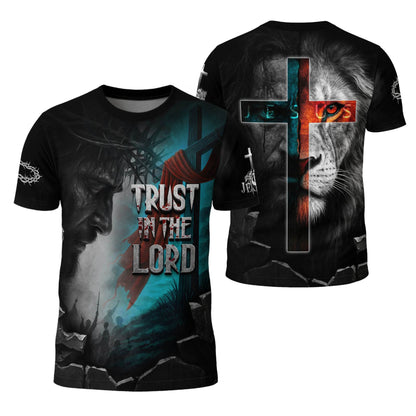 Trust In The Lord Cross & Lion Design T-Shirt