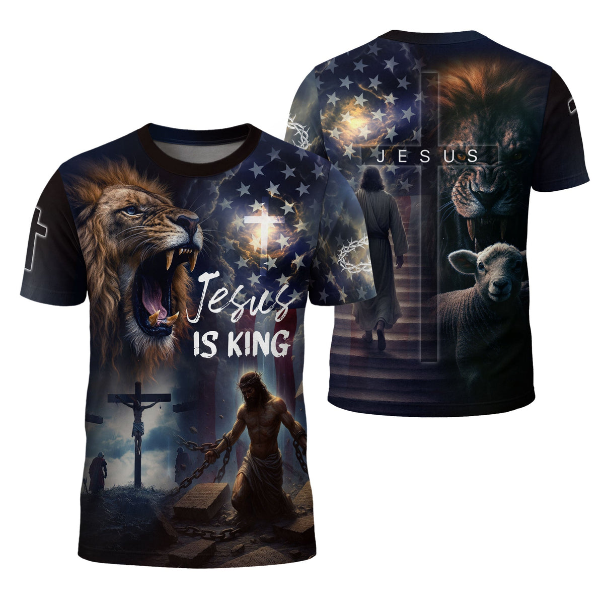 Jesus Is King Lion & Cross Christian T-Shirt