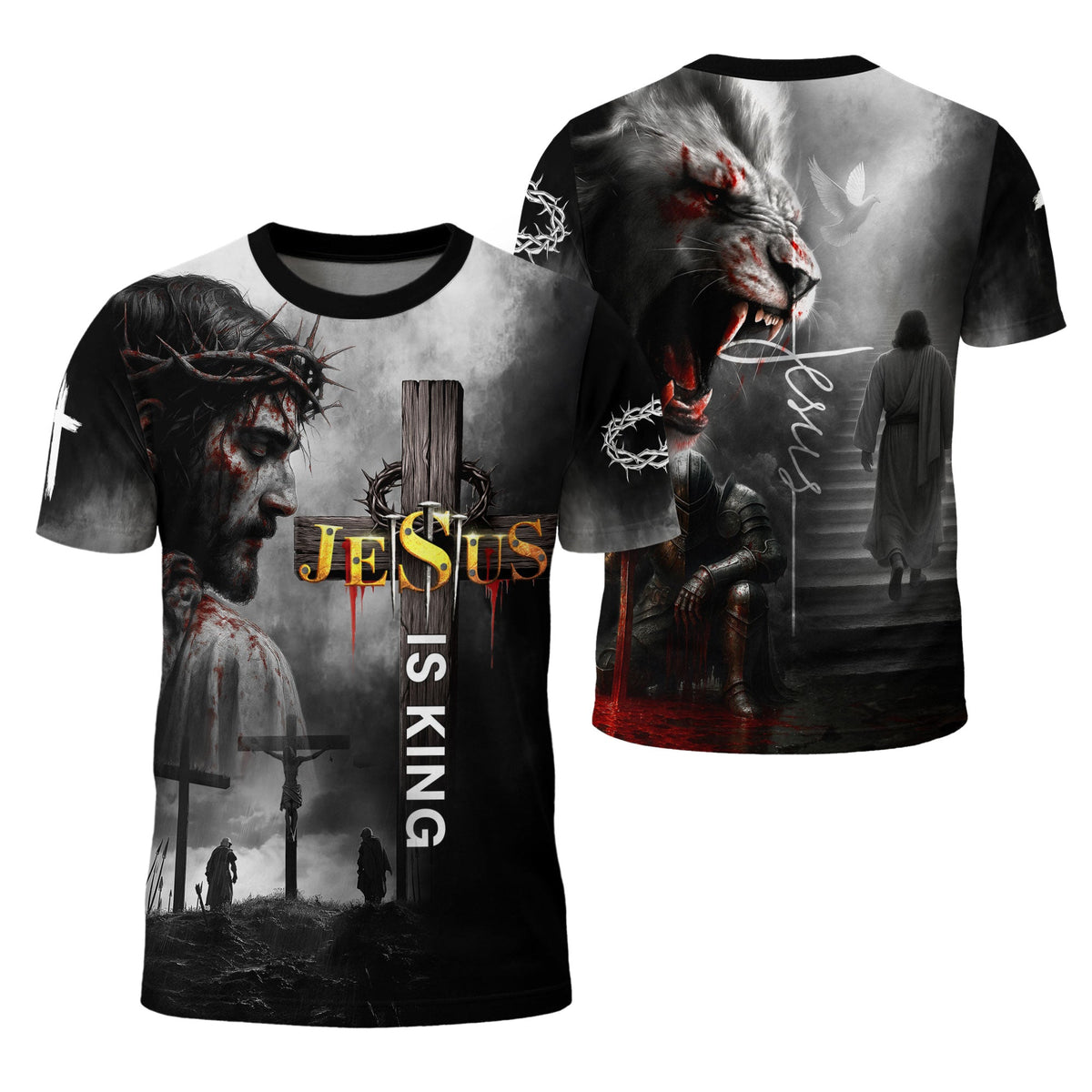 Jesus Is King Cross and Lion Warrior Faith T-Shirt