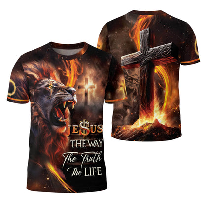 Jesus The Way The Truth The Life Cross & Lion Fire T-Shirt