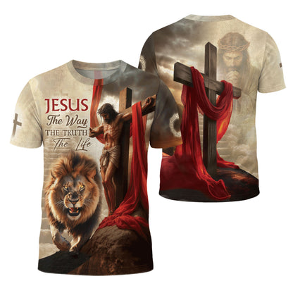 Jesus The Way The Truth The Life Lion and Cross Christian T-Shirt