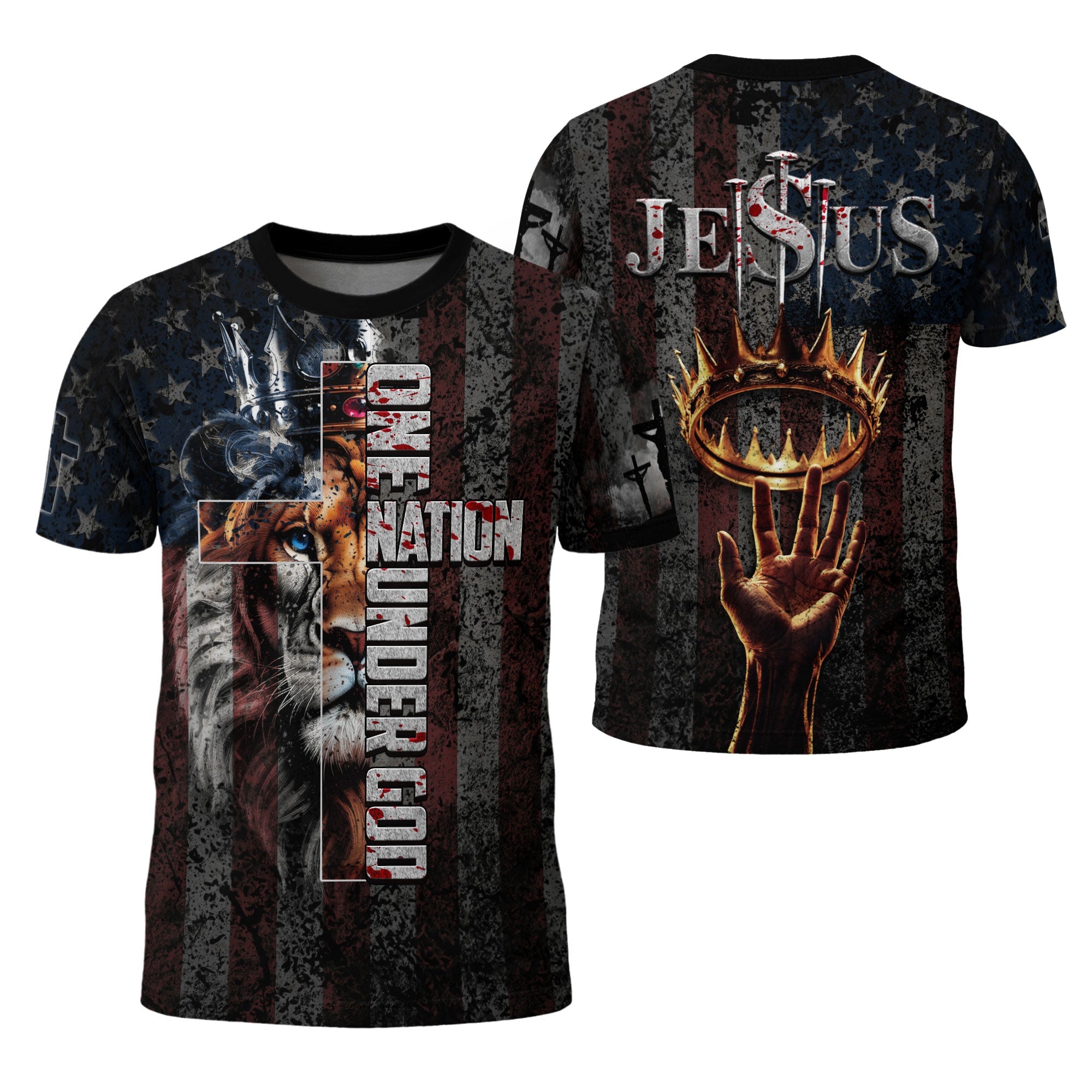 One Nation Under God Lion & Cross Christian T-Shirt