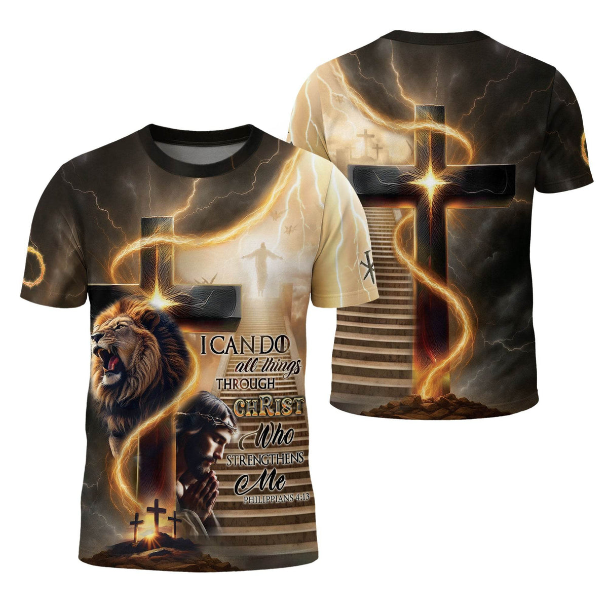 I Can Do All Things Through Christ Lion Cross Lightning T-Shirt