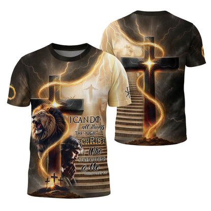 I Can Do All Things Through Christ Lion Cross Lightning T-Shirt
