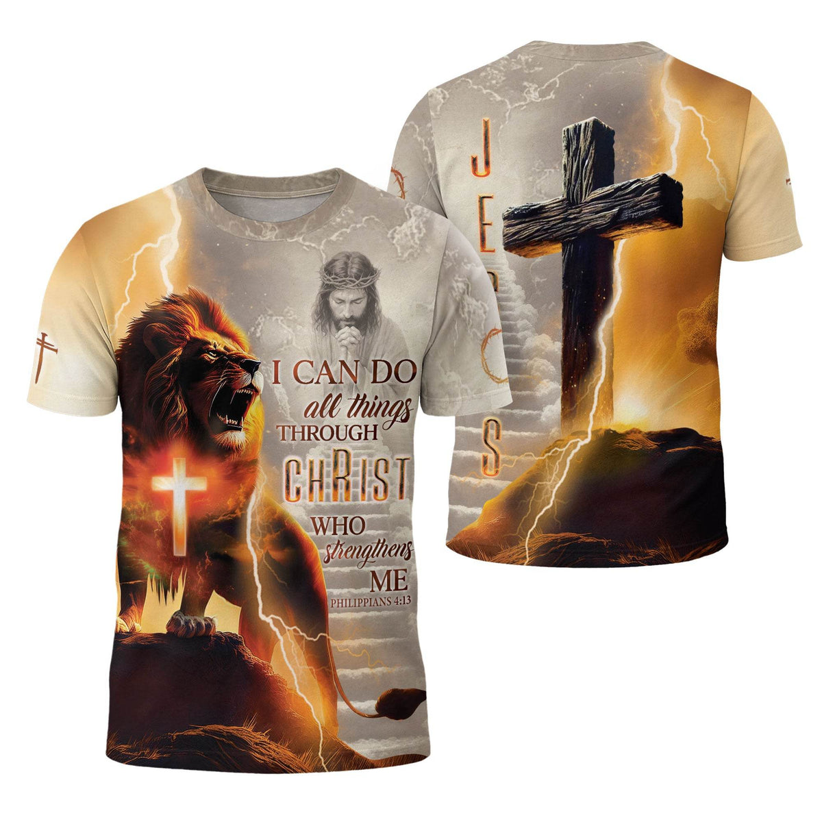 I Can Do All Things Through Christ Lightning Cross & Lion T-Shirt