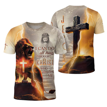 I Can Do All Things Through Christ Lightning Cross & Lion T-Shirt