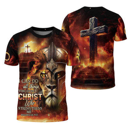 I Can Do All Things Through Christ Lion Warrior Cross T-Shirt