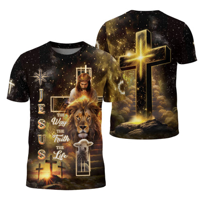 Jesus The Way The Truth The Life Cross Lion Lamb T-Shirt
