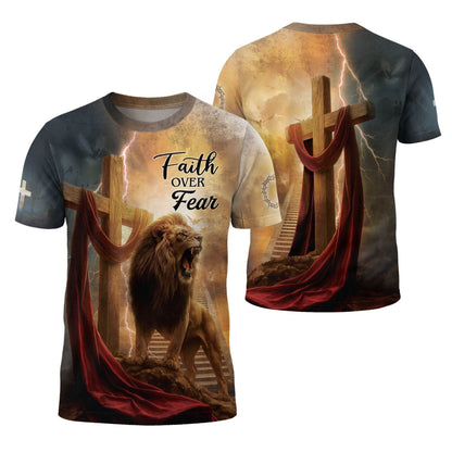 Faith Over Fear Lion Cross Christian T-Shirt