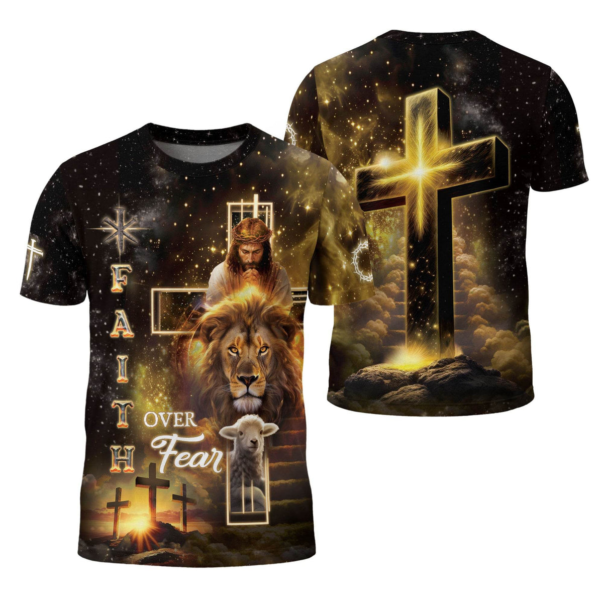 Faith Over Fear Golden Cross Christian T-Shirt