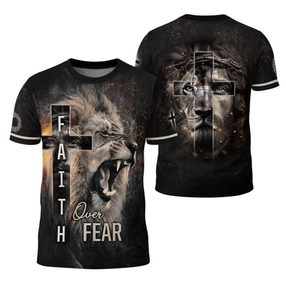 Roaring Lion & Cross Faith Over Fear Christian T-Shirt