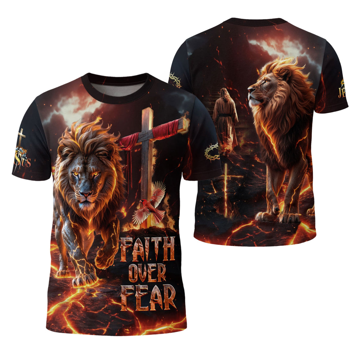 Faith Over Fear Lion of Judah Cross Christian T-Shirt