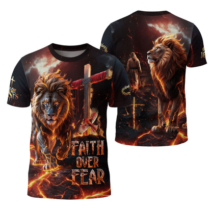 Faith Over Fear Lion of Judah Cross Christian T-Shirt