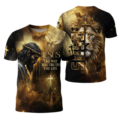 Crown of Thorns Jesus And Lion Of Judah Christian The Way The Truth The Life T-Shirt
