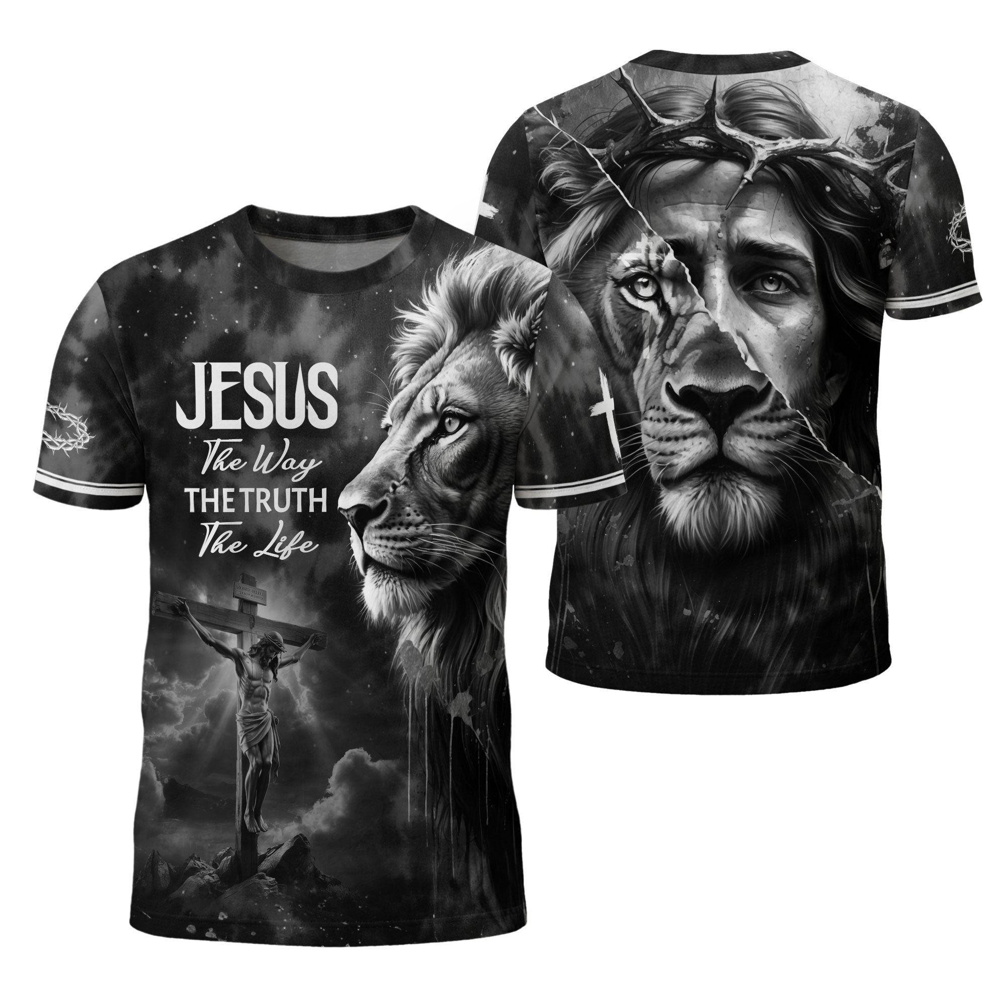 Jesus Lion Of Judah Cross Crown Of Thorns The Way The Truth The Life T-Shirt
