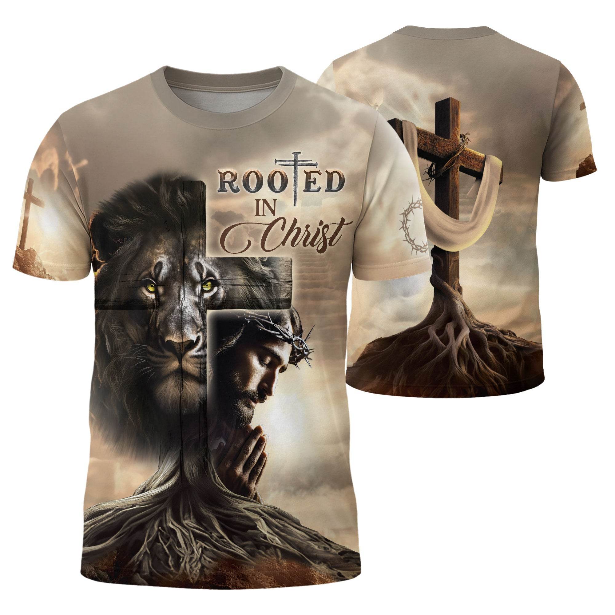 Rooted In Christ Lion And Savior In The Cross T-Shirt