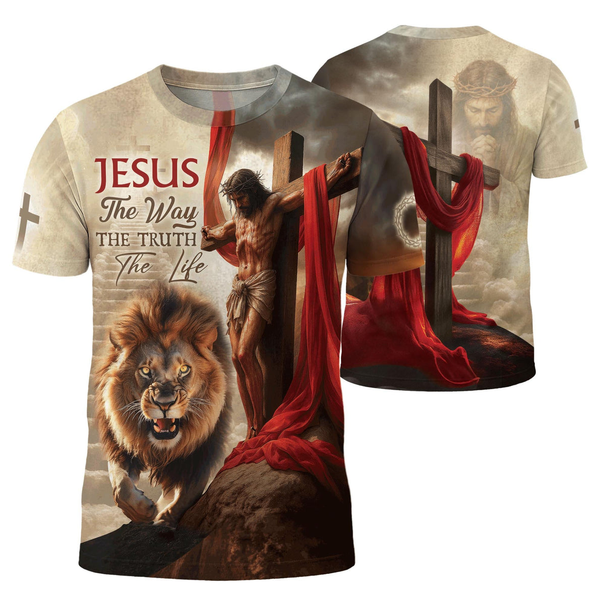 Jesus The Way The Truth The Life Lion and Cross Christian T-Shirt